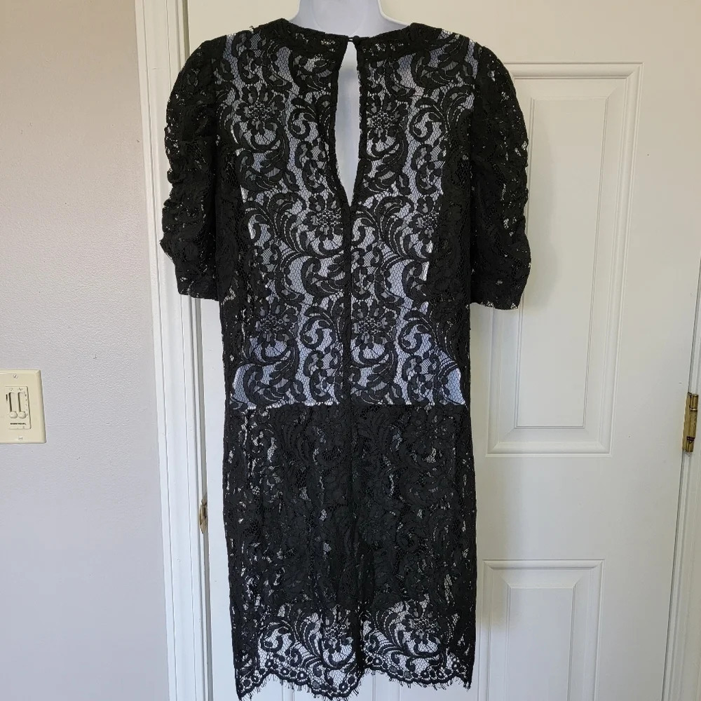 Wilfred Aritzia Short Sleeve Black Lace Scalloped Hem Dress No Liner Size M - Picture 6 of 11